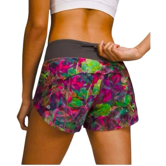 Lululemon Speed Up Mid-Rise Lined Short 4&quot;Vivid Floral Tone Multi /Graphite Grey
