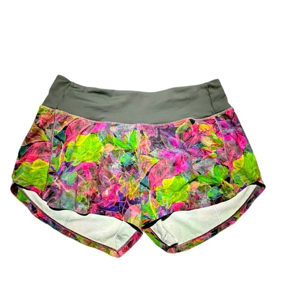 Lululemon Speed Up Mid-Rise Lined Short 4&quot;Vivid Floral Tone Multi /Graphite Grey