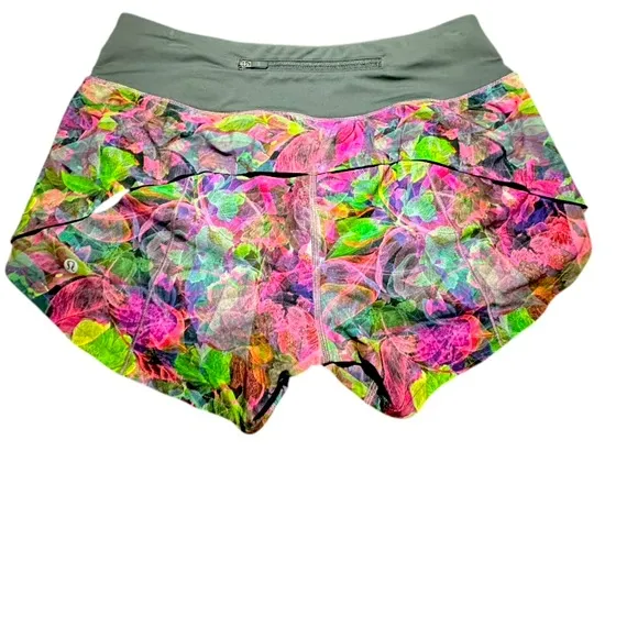 Lululemon Speed Up Mid-Rise Lined Short 4&quot;Vivid Floral Tone Multi /Graphite Grey