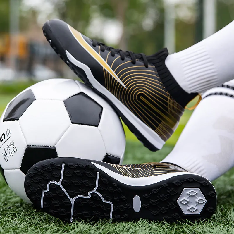Men Soccer Shoes Kids Football Gold Cleats and Turf Shoes
