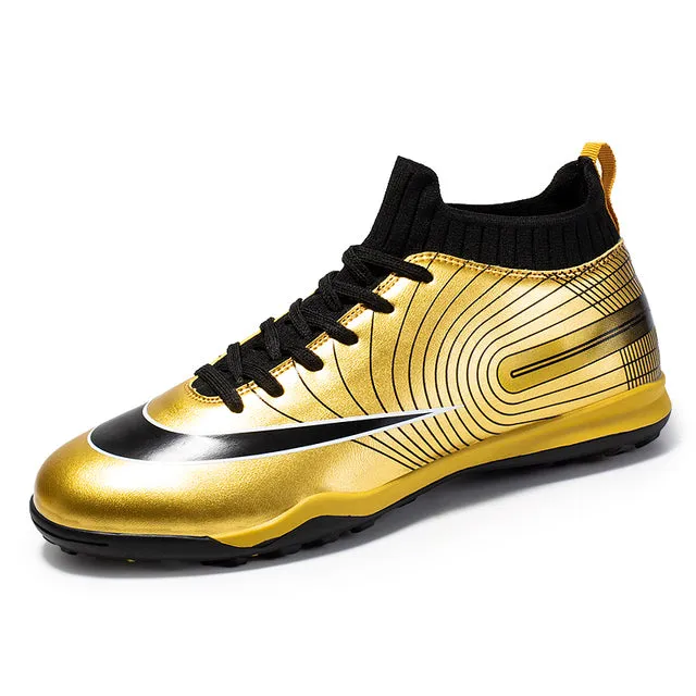 Men Soccer Shoes Kids Football Gold Cleats and Turf Shoes