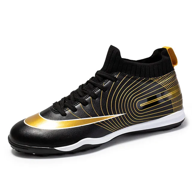 Men Soccer Shoes Kids Football Gold Cleats and Turf Shoes