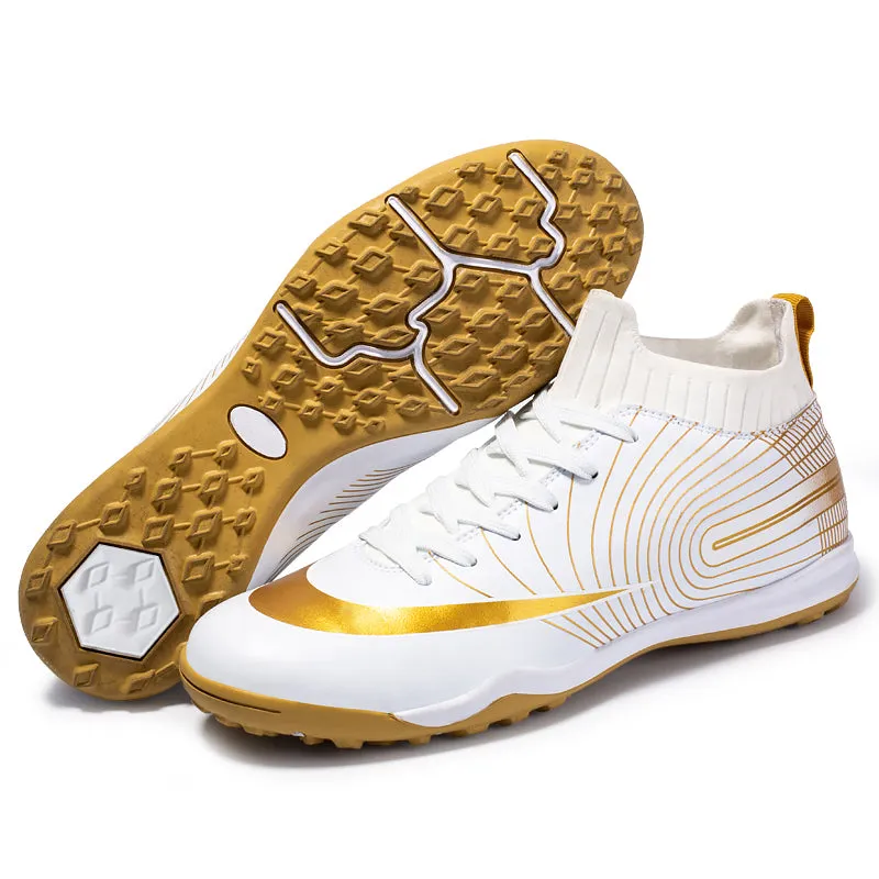 Men Soccer Shoes Kids Football Gold Cleats and Turf Shoes