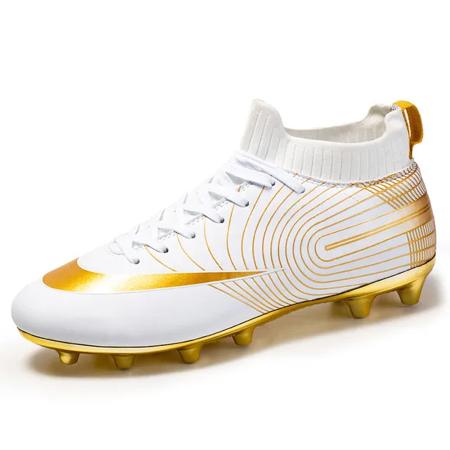 Men Soccer Shoes Kids Football Gold Cleats and Turf Shoes