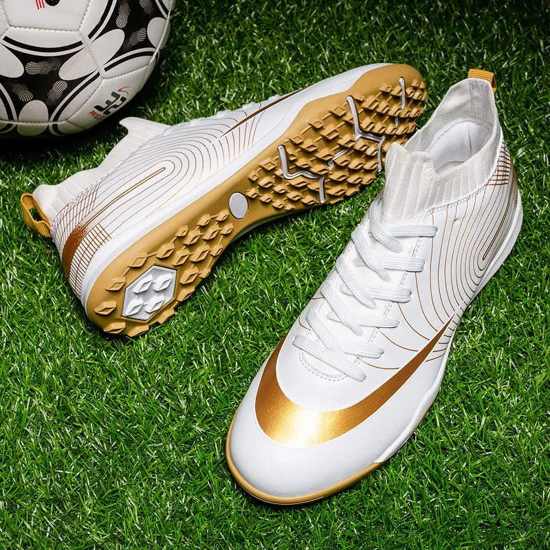Men Soccer Shoes Kids Football Gold Cleats and Turf Shoes