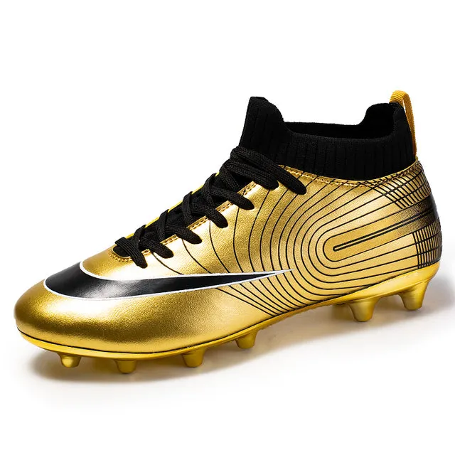 Men Soccer Shoes Kids Football Gold Cleats and Turf Shoes