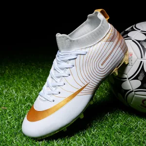 Men Soccer Shoes Kids Football Gold Cleats and Turf Shoes