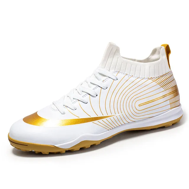 Men Soccer Shoes Kids Football Gold Cleats and Turf Shoes