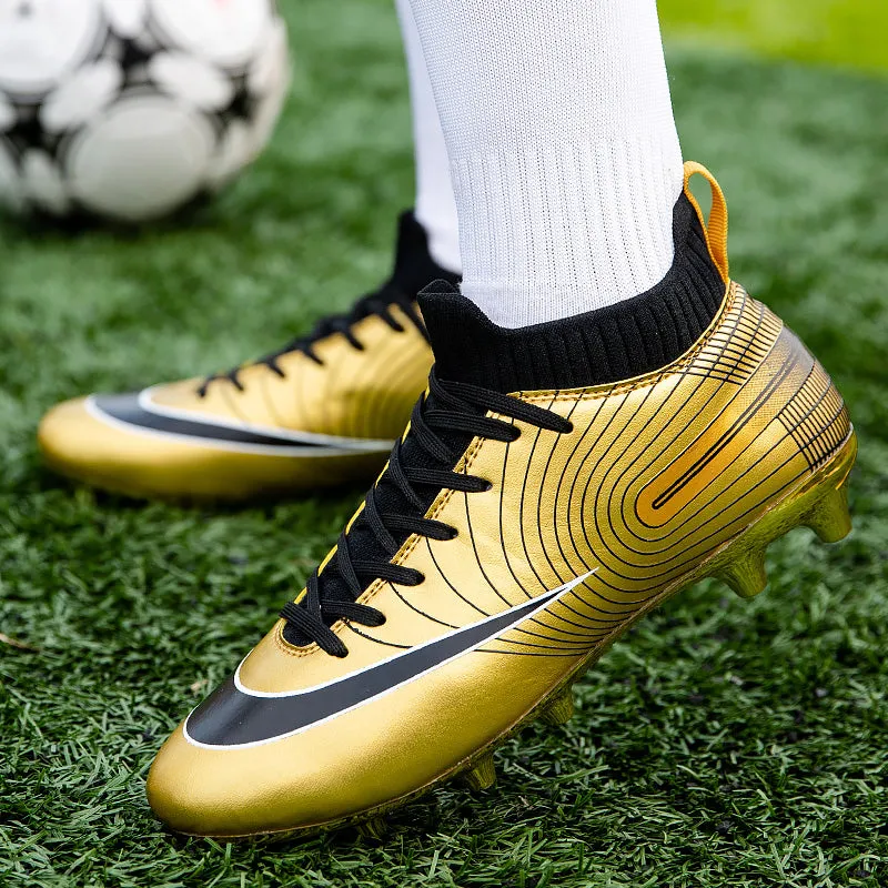 Men Soccer Shoes Kids Football Gold Cleats and Turf Shoes
