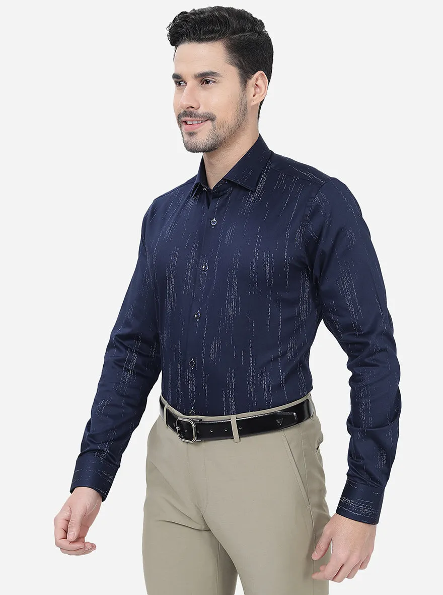 Navy Blue Printed Slim Fit Party Wear Shirt | JB Studio