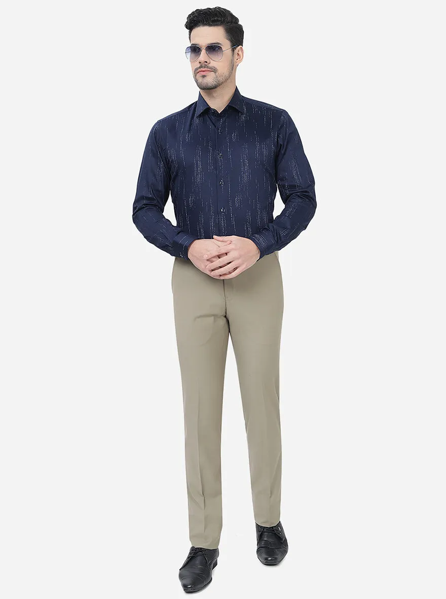 Navy Blue Printed Slim Fit Party Wear Shirt | JB Studio