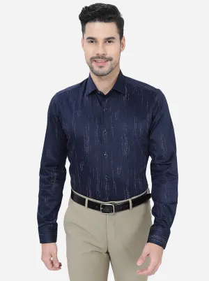 Navy Blue Printed Slim Fit Party Wear Shirt | JB Studio