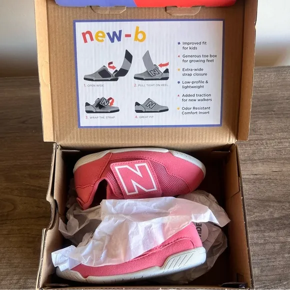 New Balance New B Pink White Hook and Loop Kids' Shoe Size 8.5 Wide SKU#243087