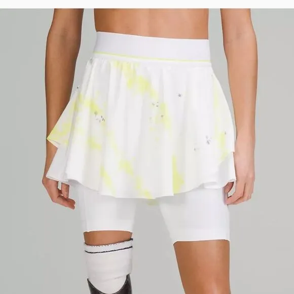 New LULULEMON Court Rival HR High Rise Tennis Athletic Skirt White Yellow Gray 4