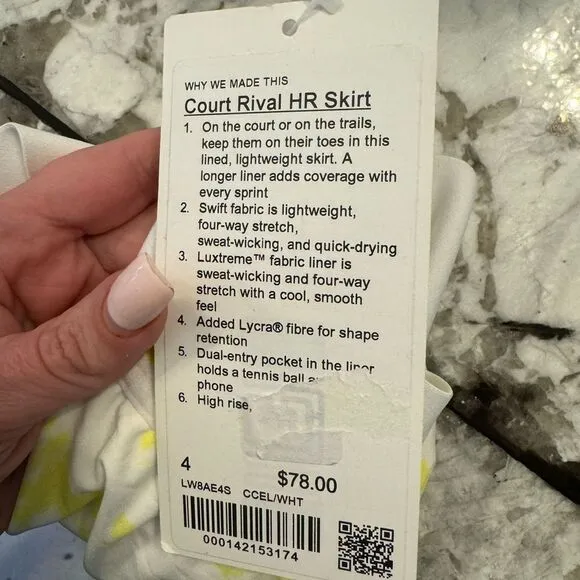 New LULULEMON Court Rival HR High Rise Tennis Athletic Skirt White Yellow Gray 4
