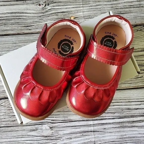 New WITHOUT Box Livie and Luca Ruche Mary Jane Shoes Metallic Red Holiday Shoes