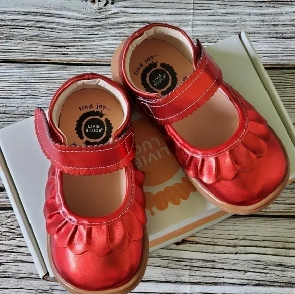 New WITHOUT Box Livie and Luca Ruche Mary Jane Shoes Metallic Red Holiday Shoes