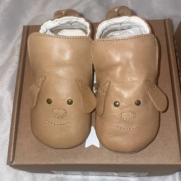 NWT NATURINO DLIN 2 Crib shoes with dog patch in Beige
