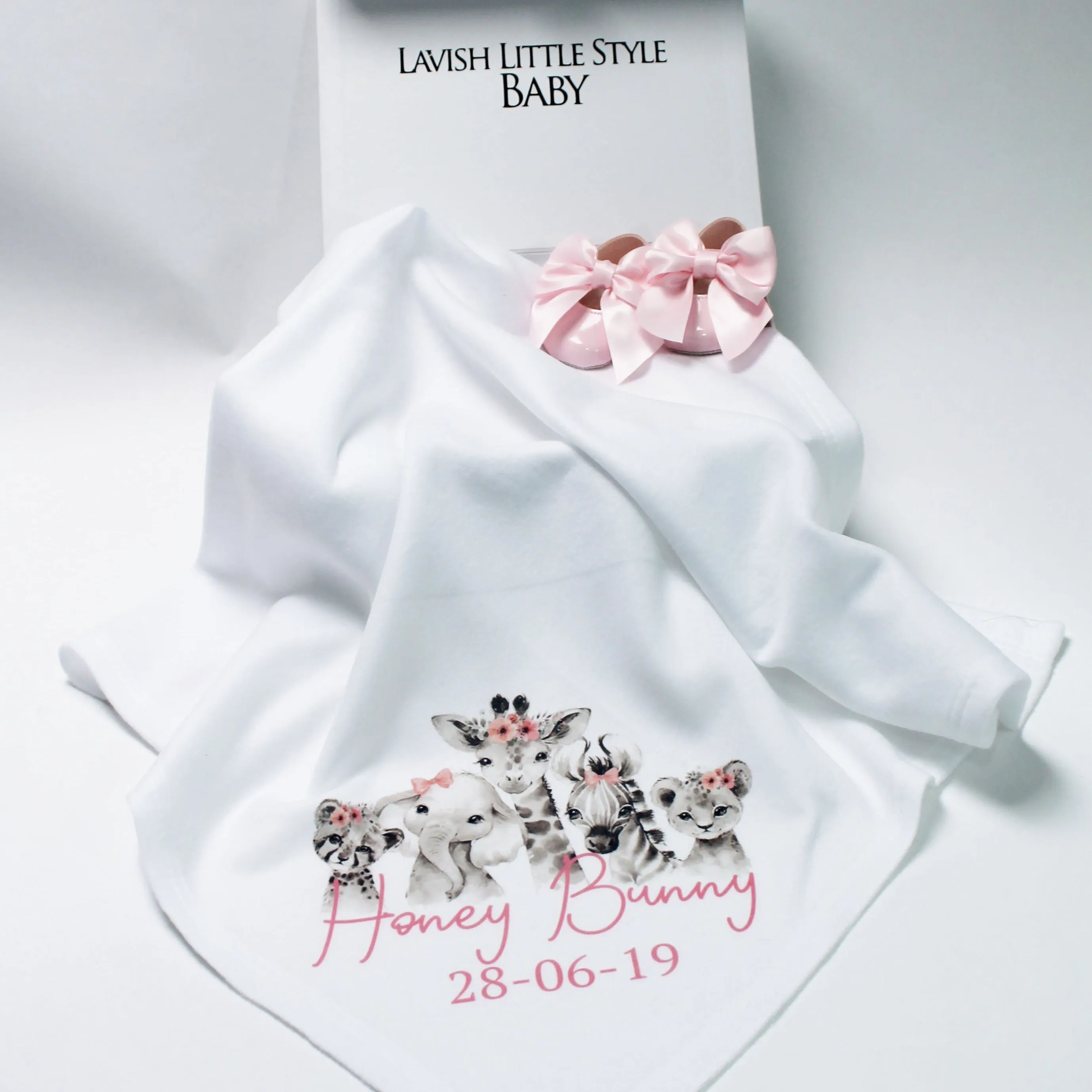 Printed Monochrome Safari Floral Personalised Blanket