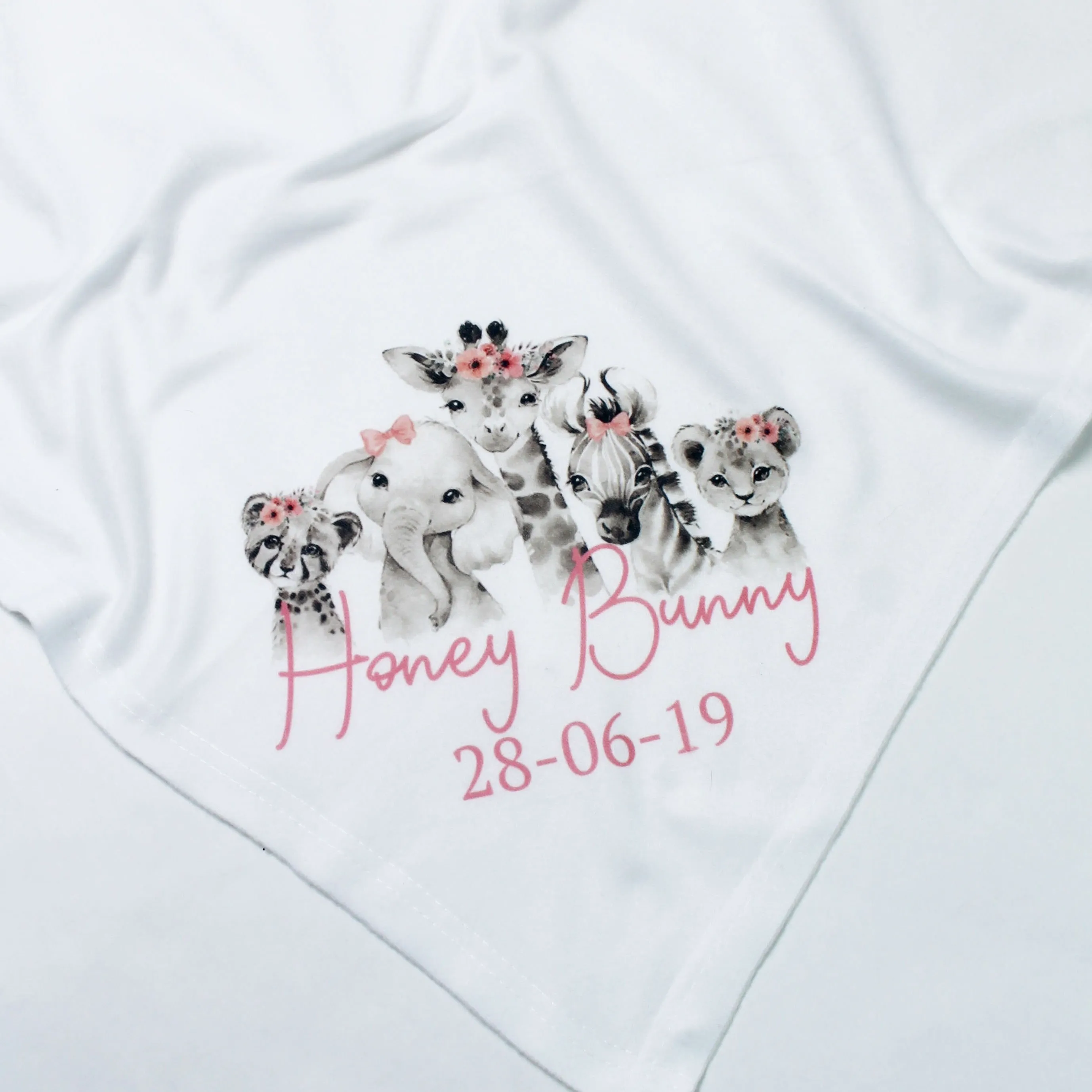 Printed Monochrome Safari Floral Personalised Blanket