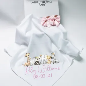 Printed Safari Animals Floral Personalised Blanket
