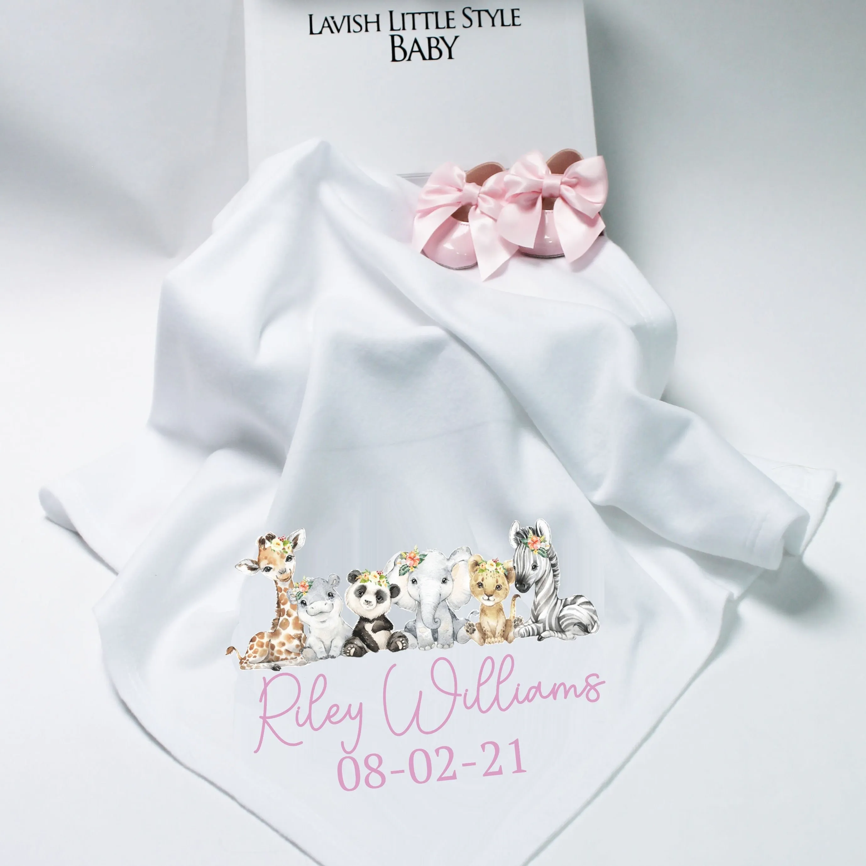 Printed Safari Animals Floral Personalised Blanket