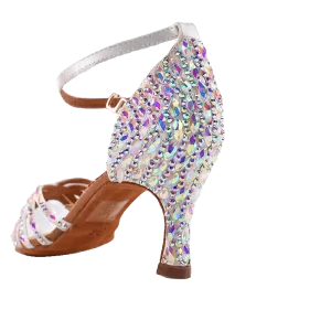 Rhinestones Sparkling Latin Dance Shoes for Women Girls Soft-soled High-heeled Salsa Ballroom Cha Cha Jive Tango Competition Dance Shoes