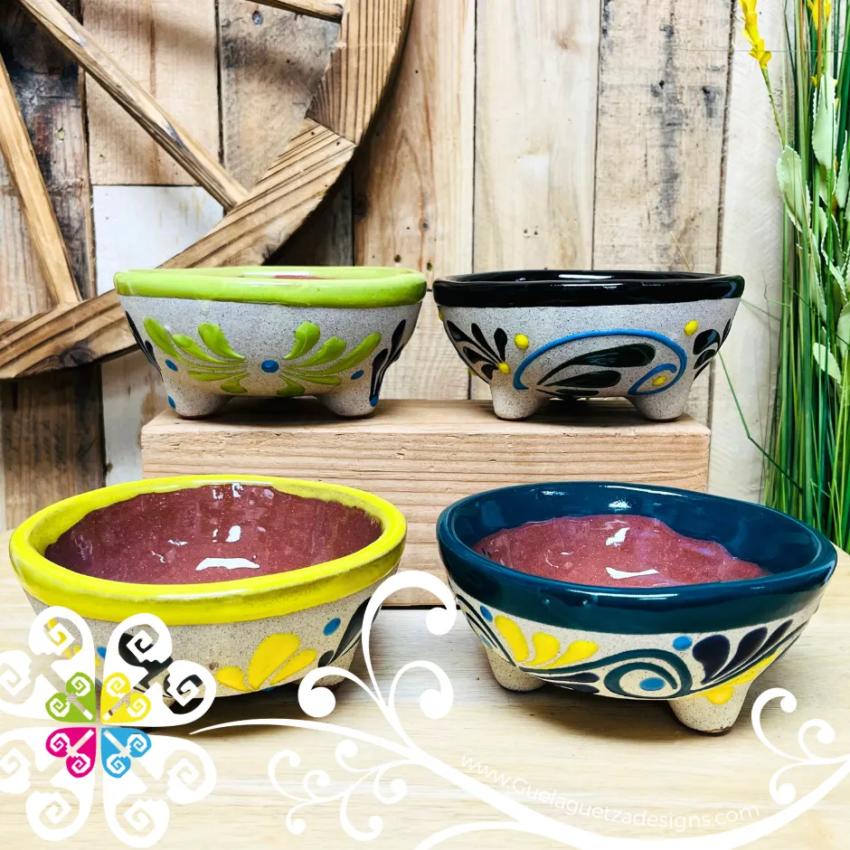 Set of 4 Multicolor Medium Molcajete Barro - Mexican Kitchen