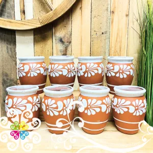 Set of 8 White Plumeado Cantarito Cup - Set Clay Cantarito