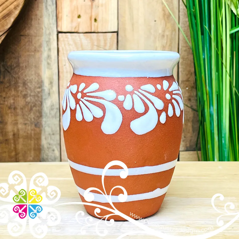Set of 8 White Plumeado Cantarito Cup - Set Clay Cantarito