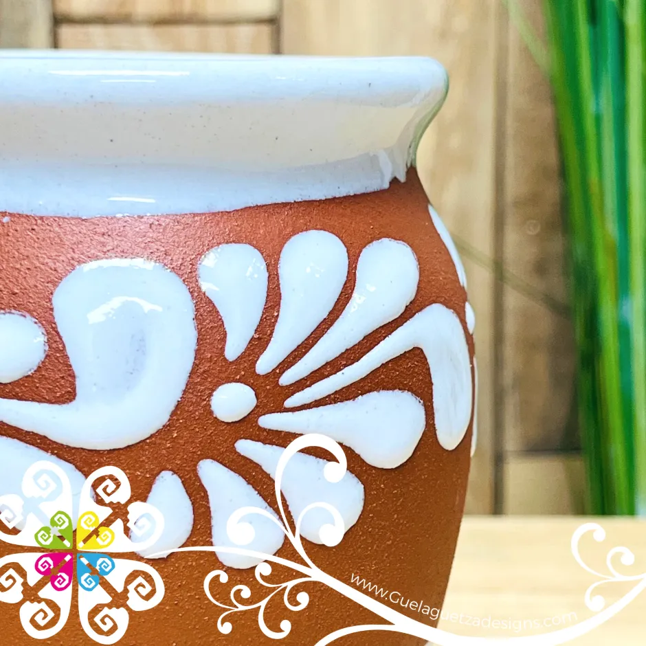 Set of 8 White Plumeado Cantarito Cup - Set Clay Cantarito