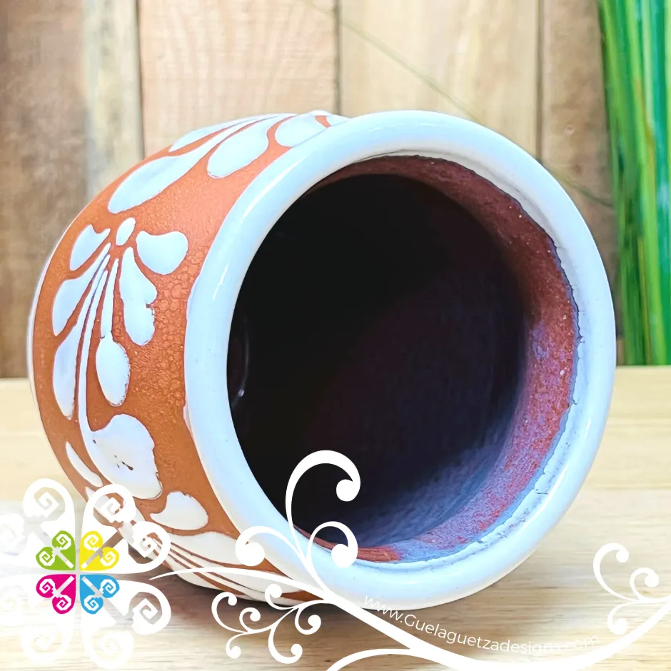 Set of 8 White Plumeado Cantarito Cup - Set Clay Cantarito