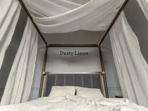 Set of Linen scarf curtains for canopy bed in Natural Light color (density 175 g/m2)