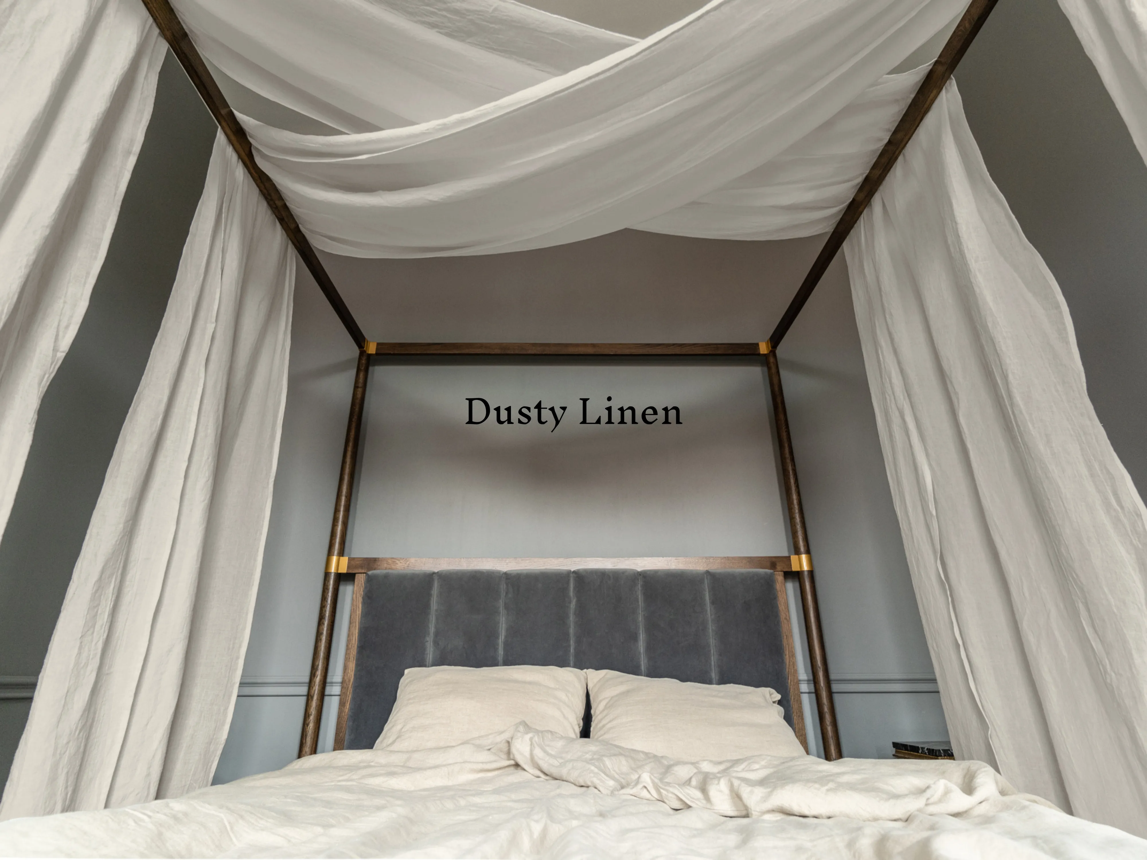Set of Linen scarf curtains for canopy bed in Natural Light color (density 175 g/m2)