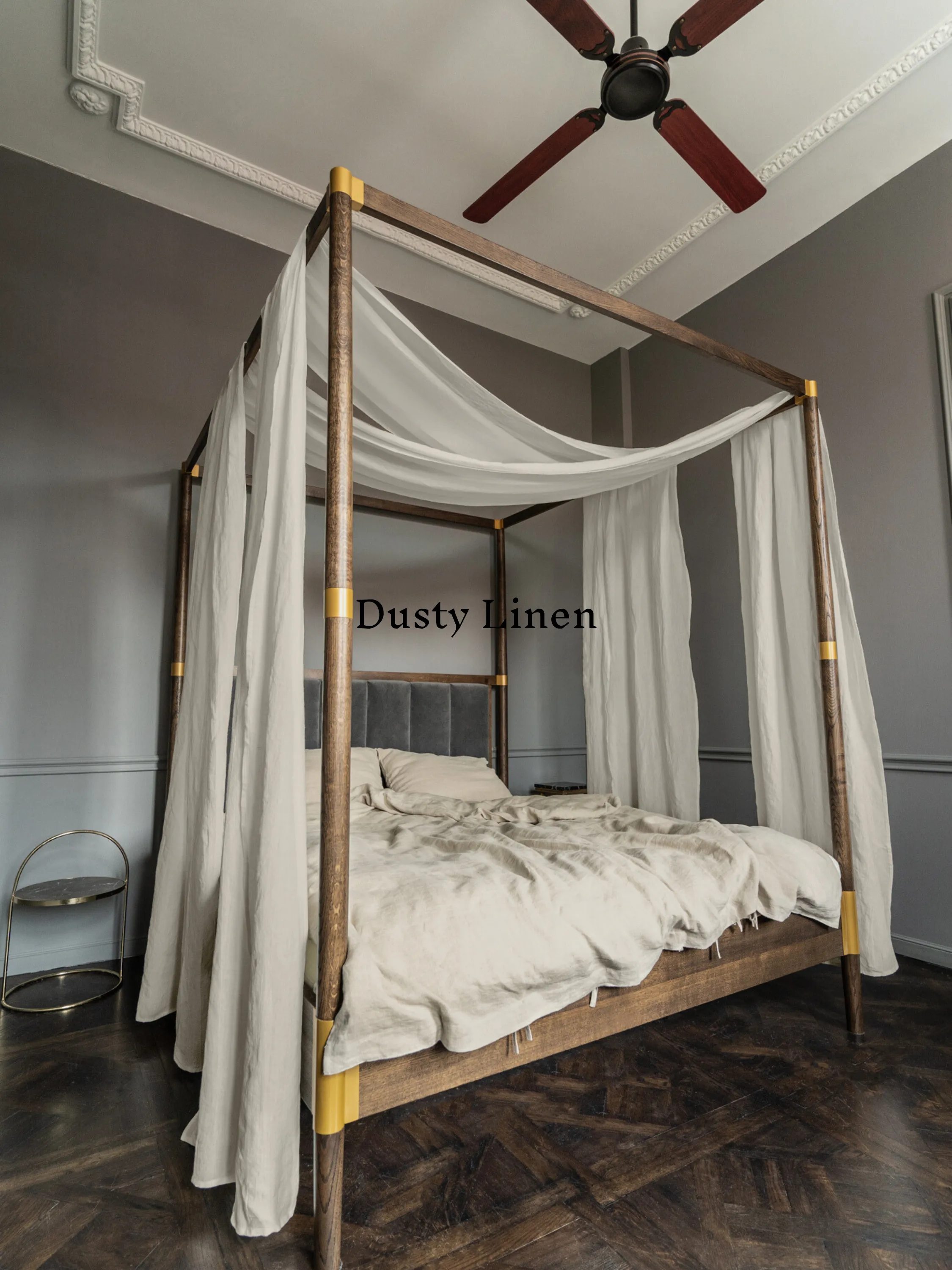 Set of Linen scarf curtains for canopy bed in Natural Light color (density 175 g/m2)