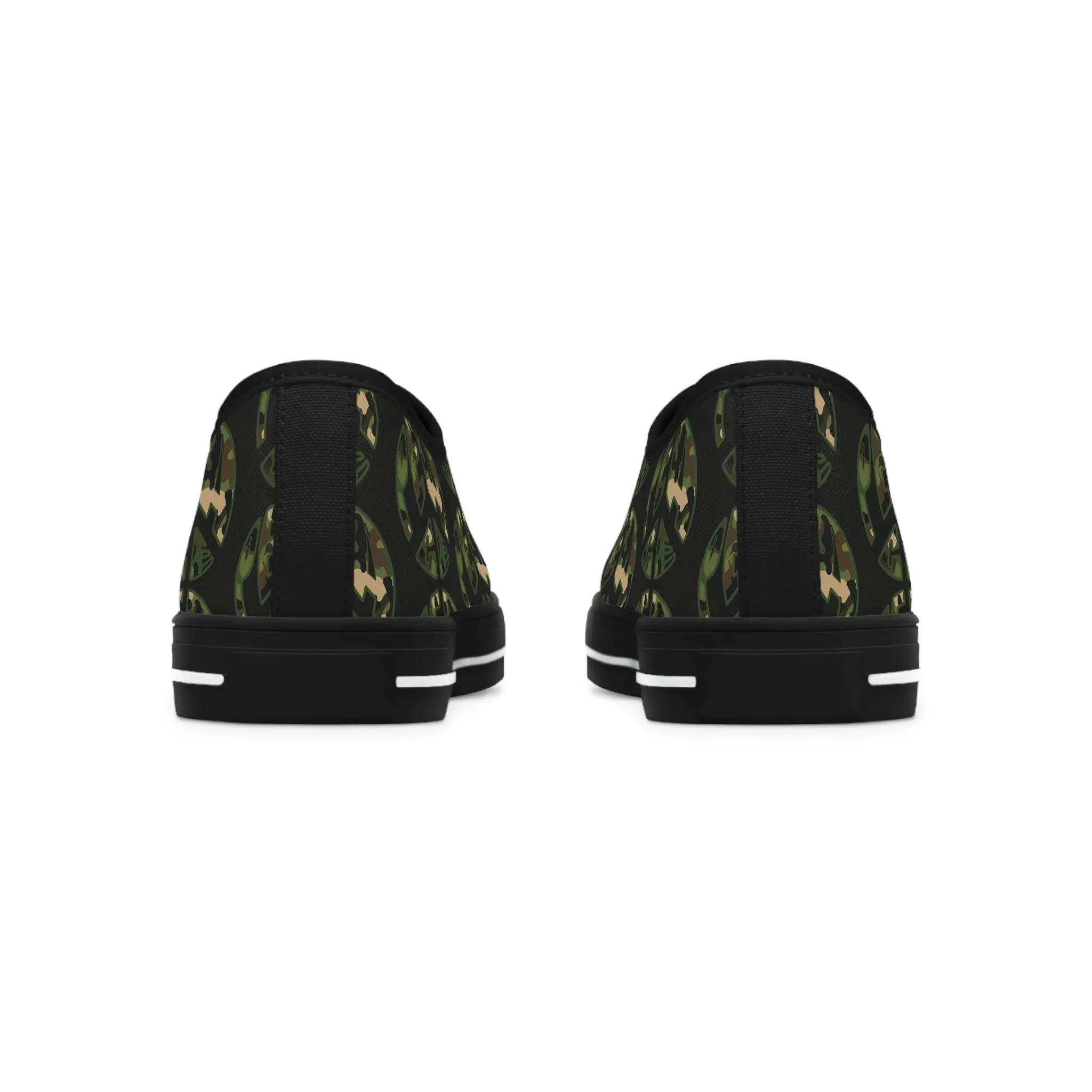 Shoes of Peace - Women's Low Top Sneakers (Green Camo Peace Design)