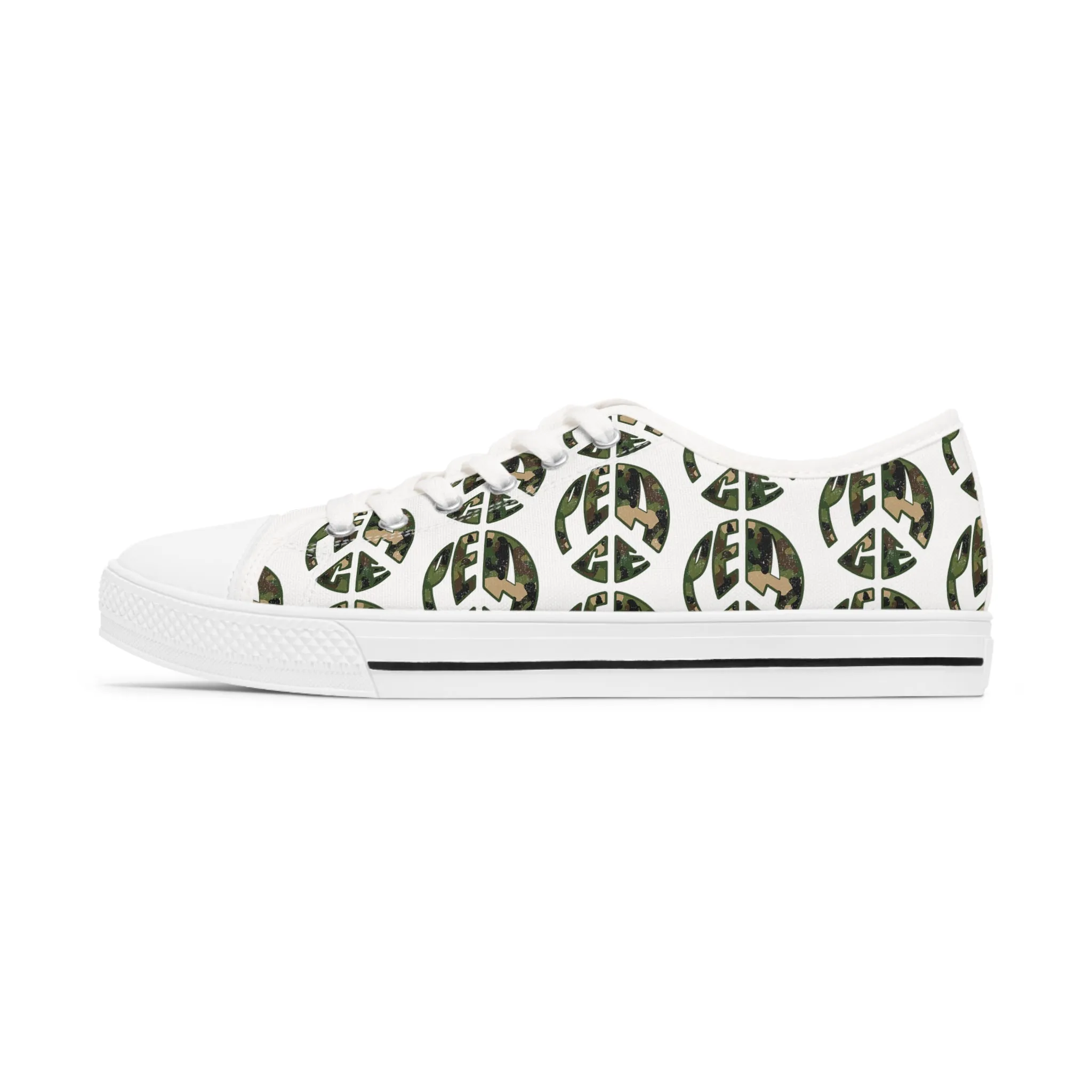 Shoes of Peace - Women's Low Top Sneakers (Green Camo Peace Design)