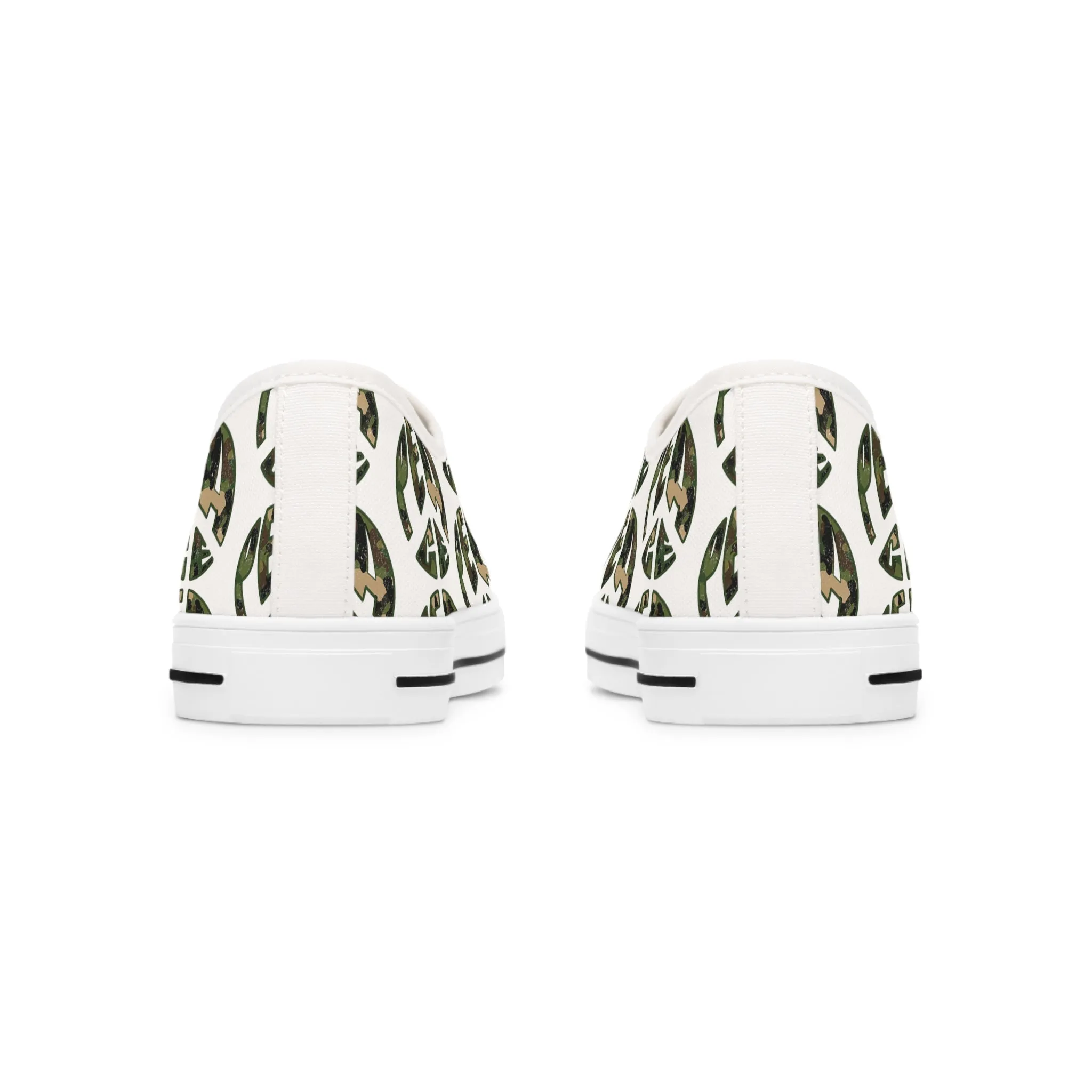 Shoes of Peace - Women's Low Top Sneakers (Green Camo Peace Design)