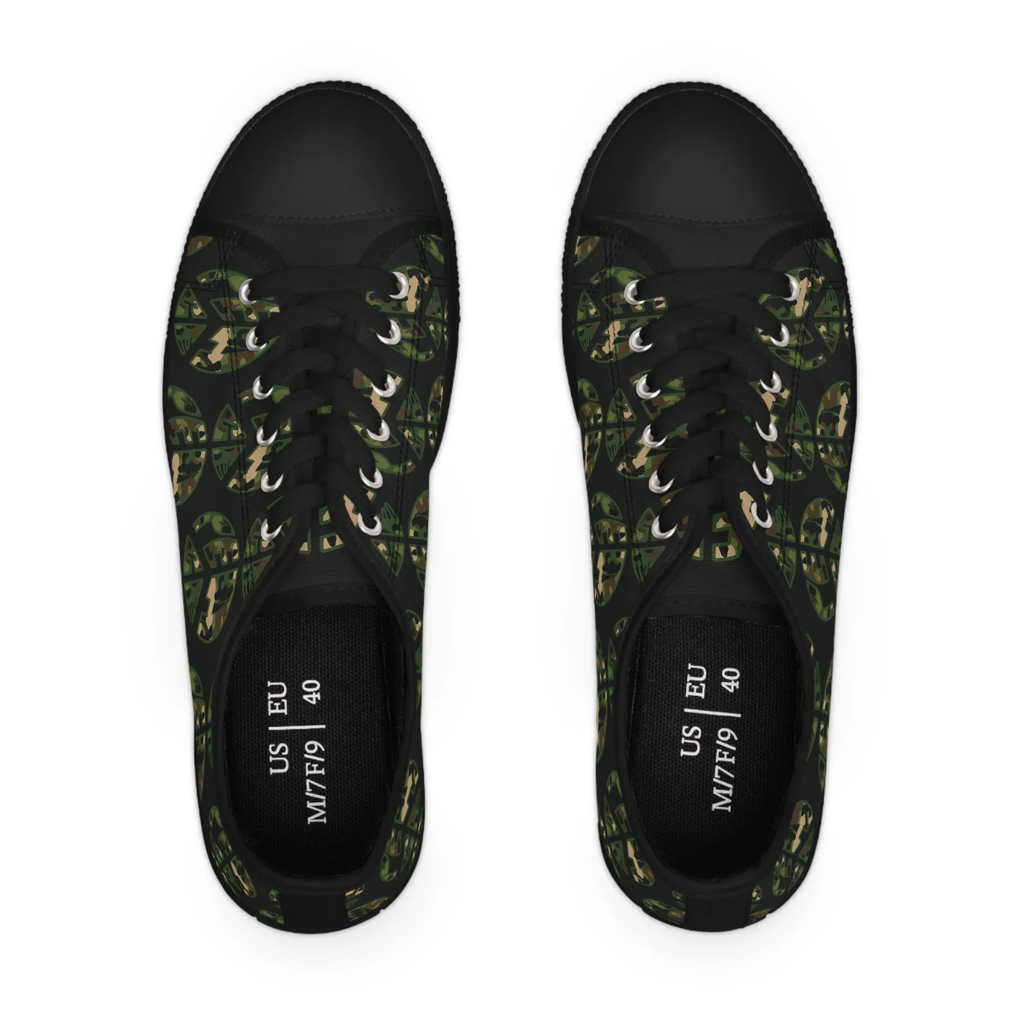 Shoes of Peace - Women's Low Top Sneakers (Green Camo Peace Design)