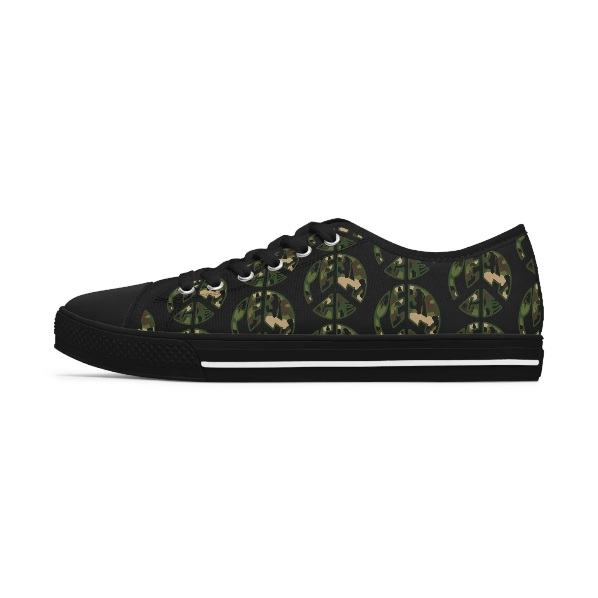 Shoes of Peace - Women's Low Top Sneakers (Green Camo Peace Design)