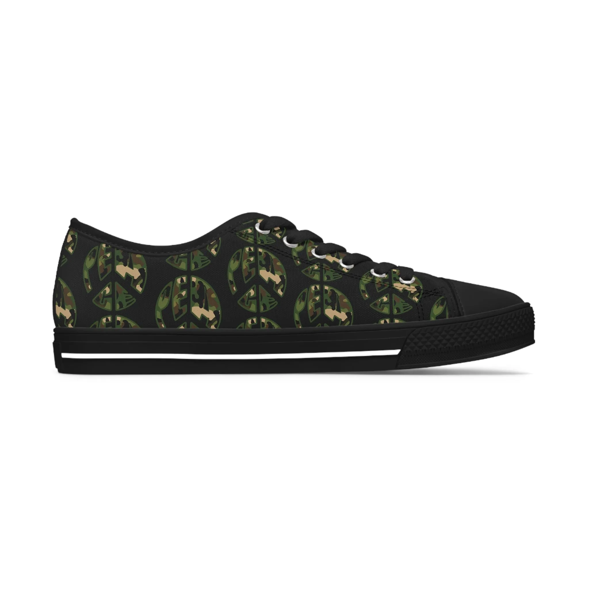 Shoes of Peace - Women's Low Top Sneakers (Green Camo Peace Design)
