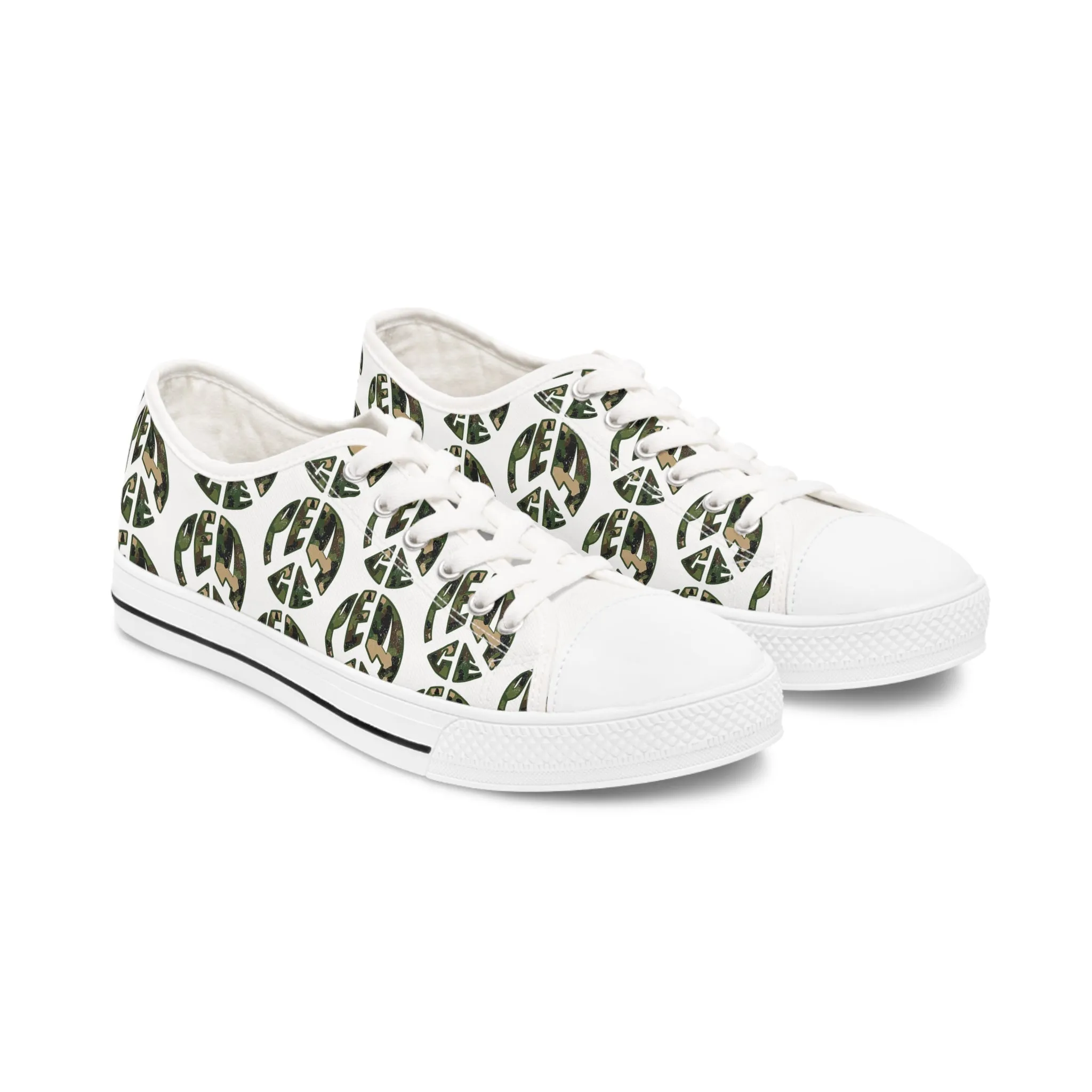Shoes of Peace - Women's Low Top Sneakers (Green Camo Peace Design)