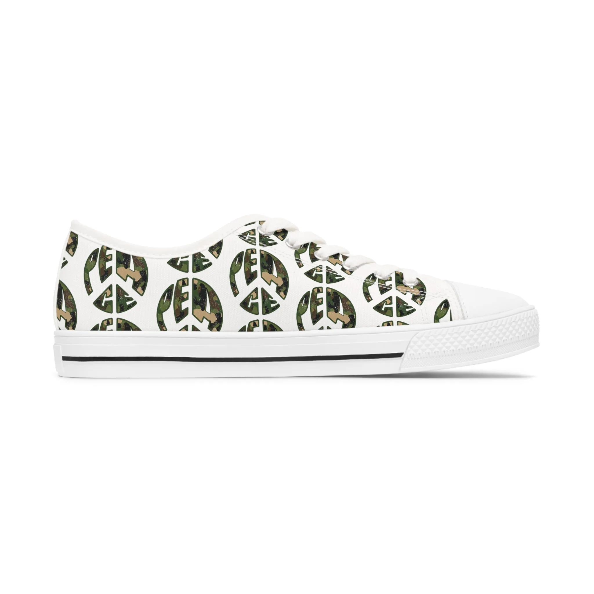Shoes of Peace - Women's Low Top Sneakers (Green Camo Peace Design)