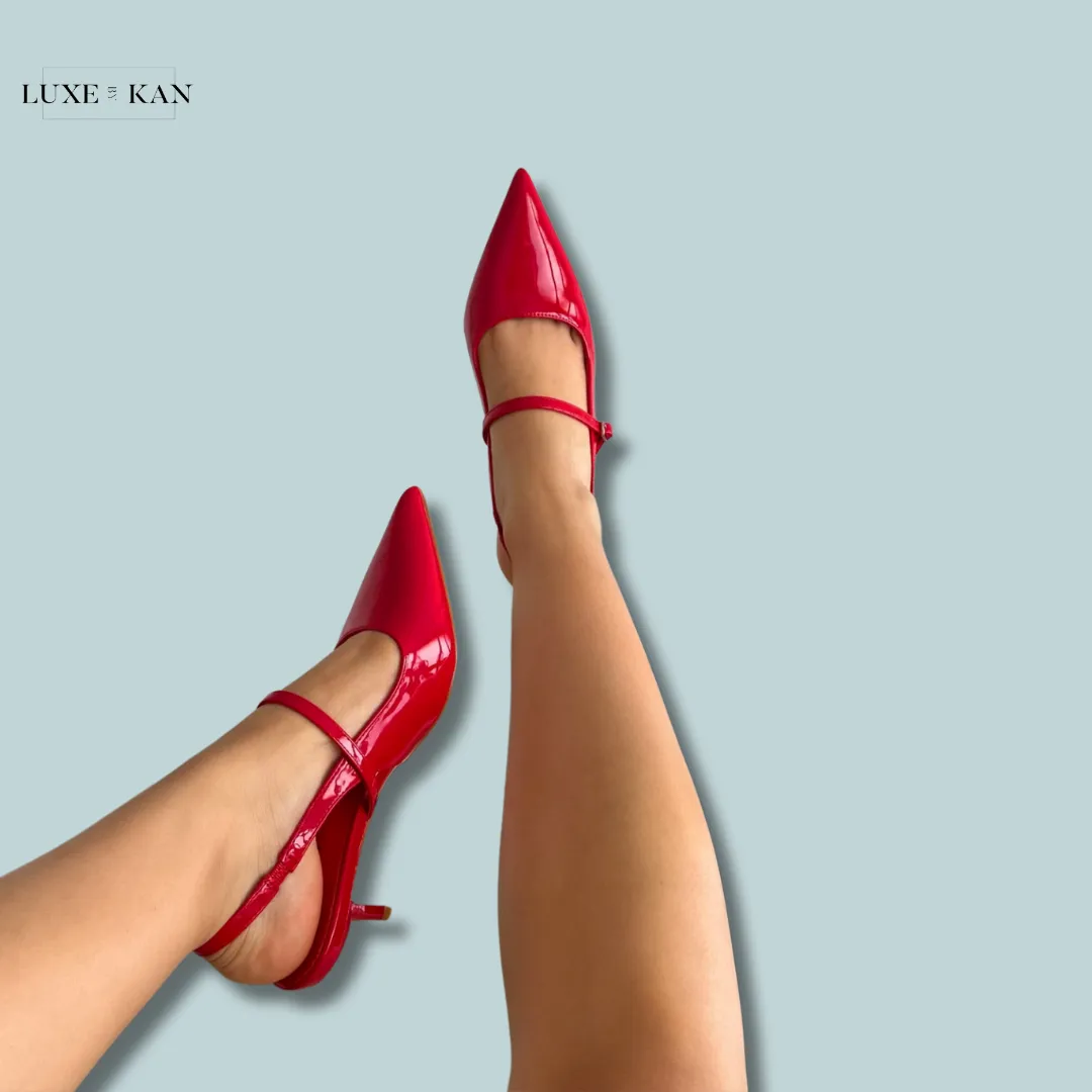 SIMMI SHOES AIRLEA PATENT SLING BACK COURT SHOES