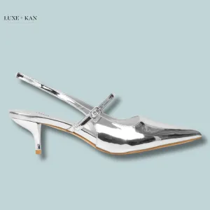 SIMMI SHOES AIRLEA PATENT SLING BACK COURT SHOES