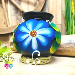 Small Black Clay Cantarito Handpainted Vase - Barro Negro Oaxaca