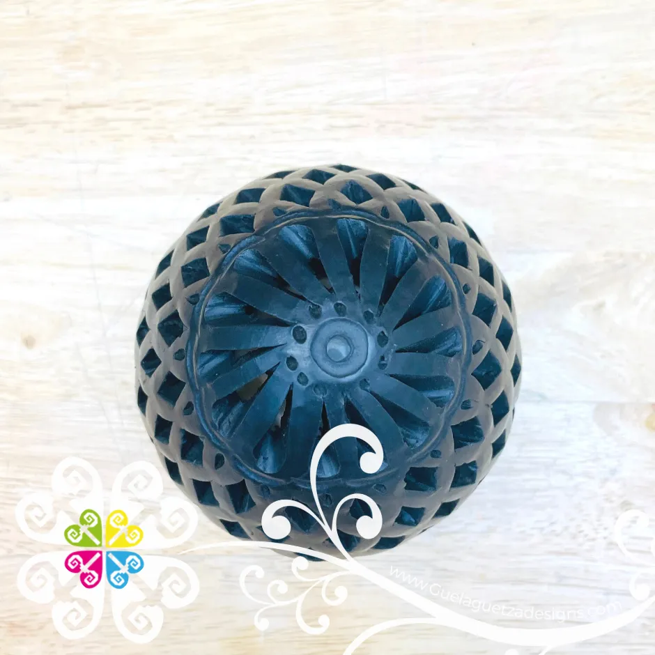 Small Oval Candle Holder - Barro Negro Oaxaca