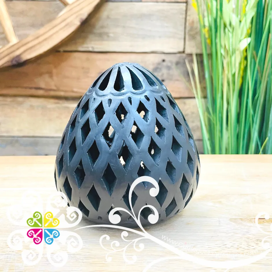 Small Oval Candle Holder - Barro Negro Oaxaca