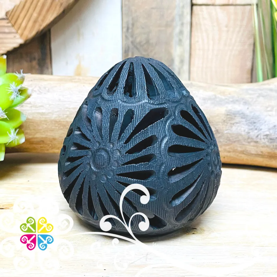 Small Oval Candle Holder - Barro Negro Oaxaca
