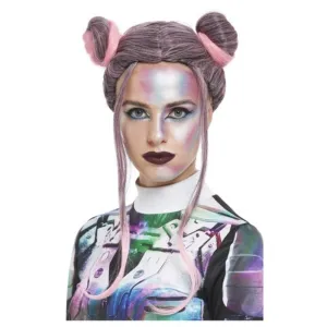 Space Buns Wig, Black & Pink